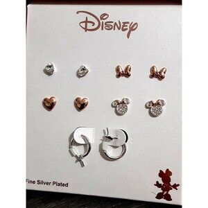 NEW Disney Earrings Minnie Mouse Bow Heart Set Rose Gold Crystal Studs Set of 5
